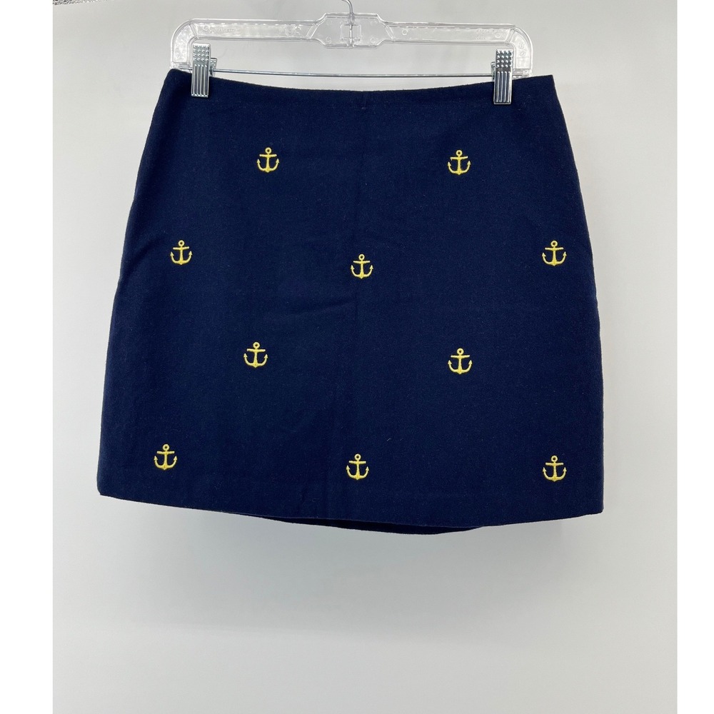 Vineyard Vines Anchor Mini Skirt Women 2 Navy Blue Wool Blend Embroidered Preppy